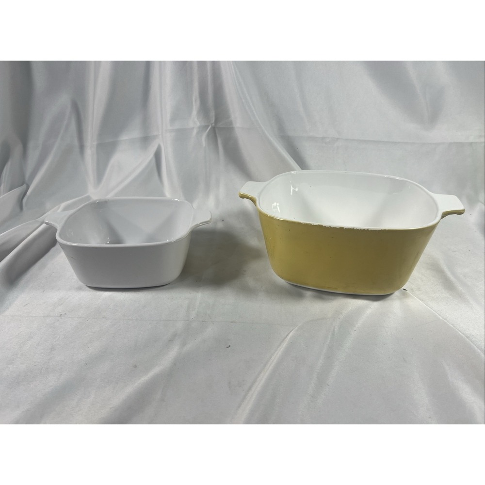 Corning Ware Harvest Gold Yellow & White Casserole No Lids Vintage - Picture 5 of 8